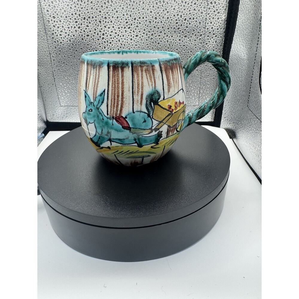 Hand Painted Italy Donkey Cart Mug Ceramic Vintage Coffee Cup Unique